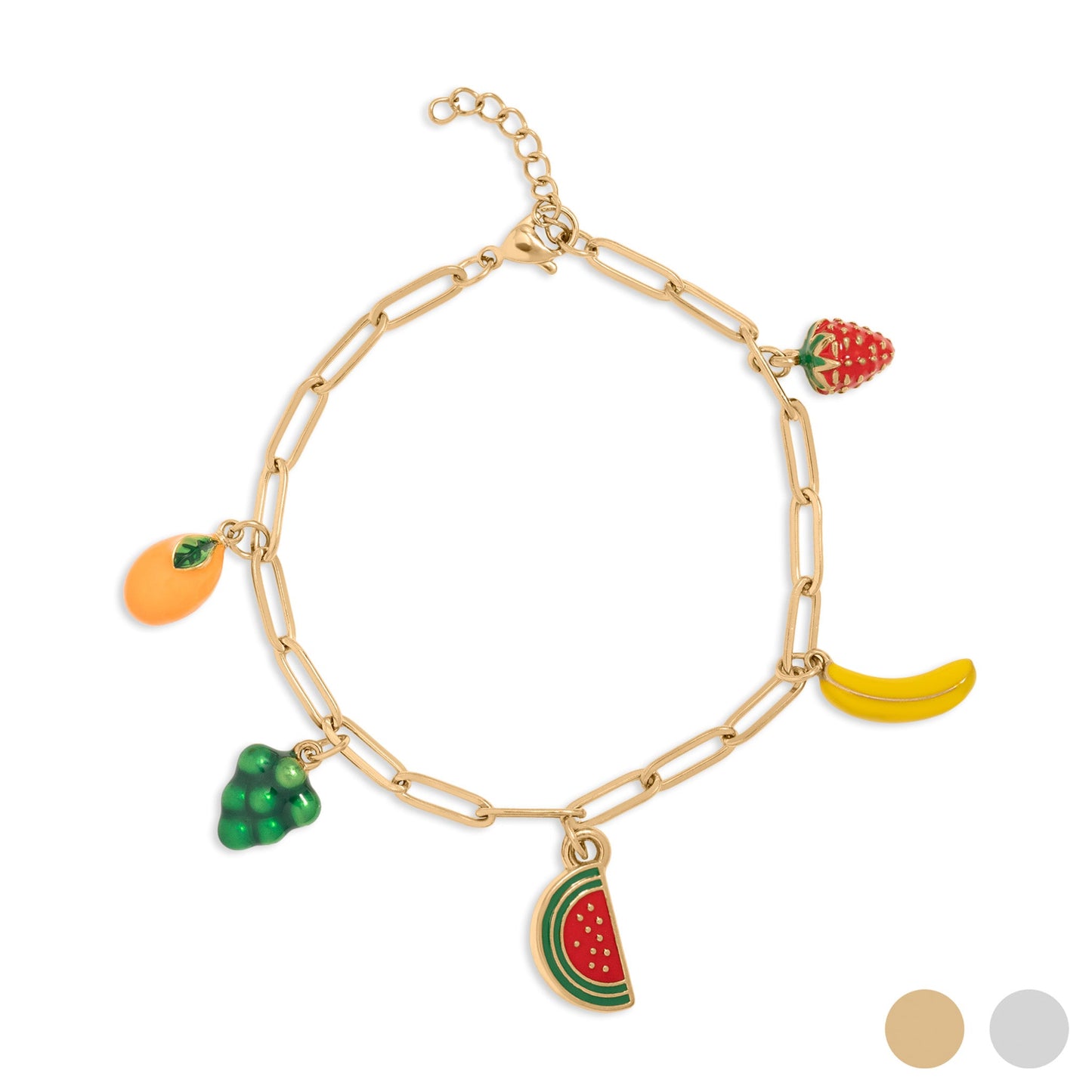 18K Gold PVD Stainless Steel Fruit Charm Bracelet / BRJ1078