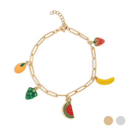 18K Gold PVD Stainless Steel Fruit Charm Bracelet / BRJ1078