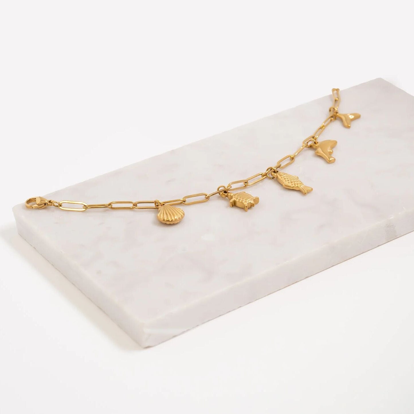 18K Gold PVD Stainless Steel Sea Vacation Charm Bracelet / BRJ1079