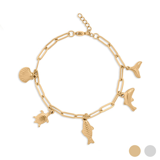18K Gold PVD Stainless Steel Sea Vacation Charm Bracelet / BRJ1079