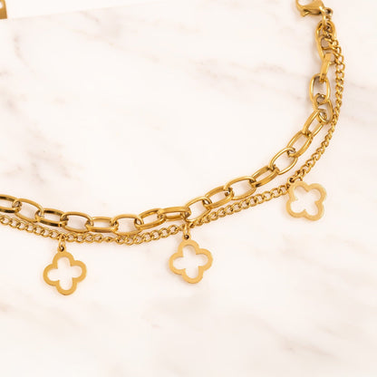 18K Gold PVD Stainless Steel Lucky Clover Charm Bracelet / BRJ1080