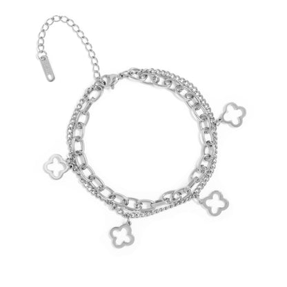 18K Gold PVD Stainless Steel Lucky Clover Charm Bracelet / BRJ1080