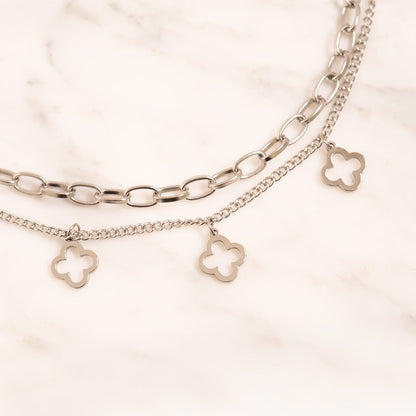 18K Gold PVD Stainless Steel Lucky Clover Charm Bracelet / BRJ1080