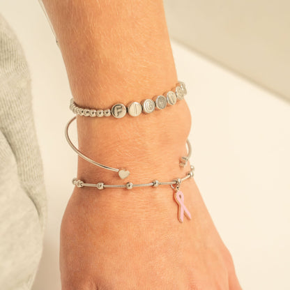 18K Gold PVD Stainless Steel Cancer Ribbon Charm / PDL0350