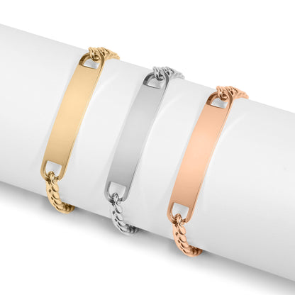18K Gold PVD Stainless Steel Blank ID Curved Bar Bracelet / BRJ9044