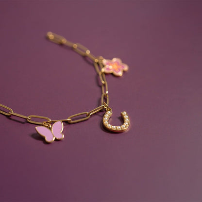 18K Gold PVD Stainless Steel Pearl Horseshoe Charm / PDL0251