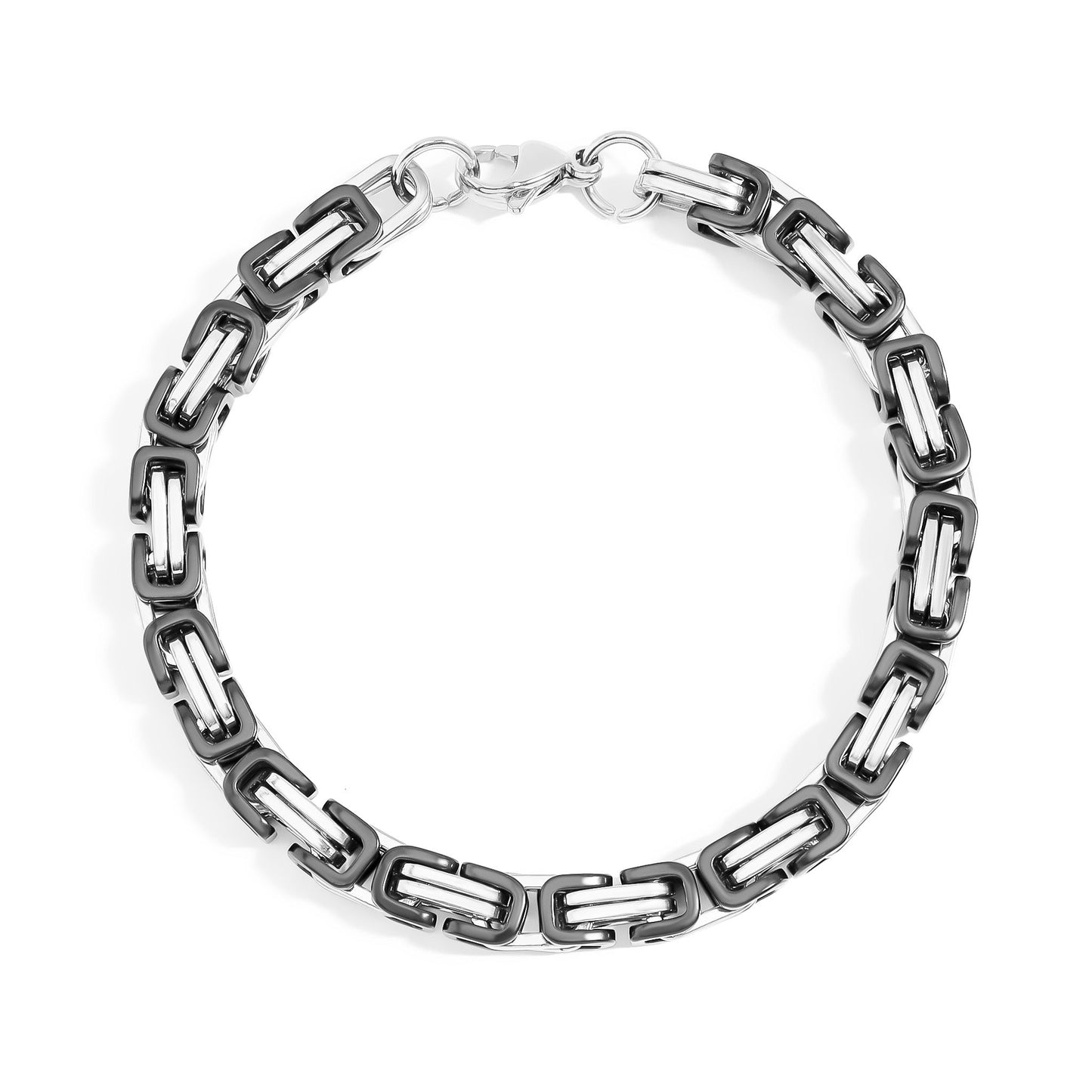 Stainless Steel And Black Byzantine Chain Bracelet / BRJ9092