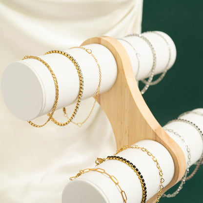 18K Gold PVD Stainless Steel Jet Rhinestone Tennis Chain Bracelet / TBR0004