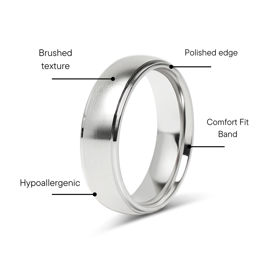 Stainless Steel Blank Ring Wide Brushed Center Polished Edge / CFR0001