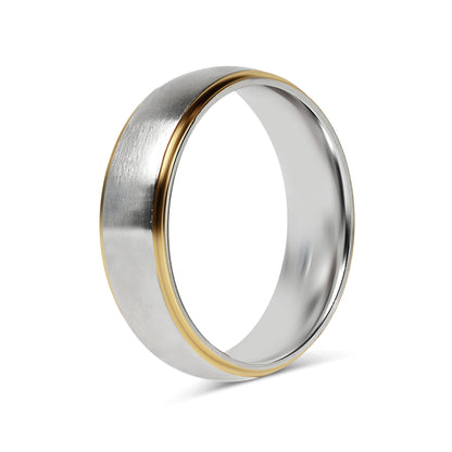 18K Gold PVD Stainless Steel Gold Edge Brushed Blank Ring / CFR0003