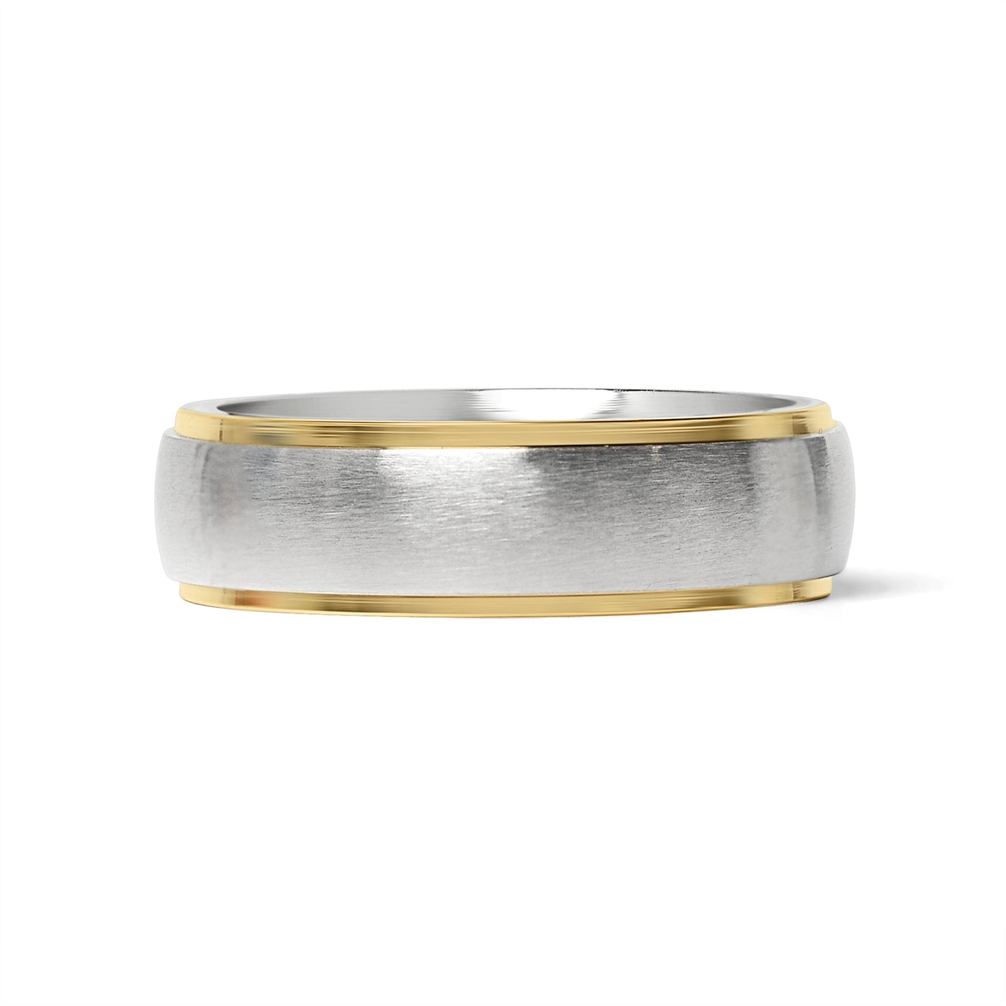 18K Gold PVD Stainless Steel Gold Edge Brushed Blank Ring / CFR0003