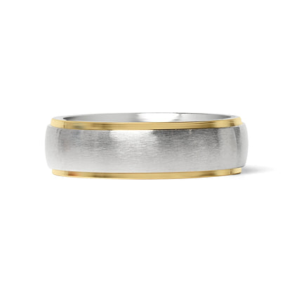 18K Gold PVD Stainless Steel Gold Edge Brushed Blank Ring / CFR0003