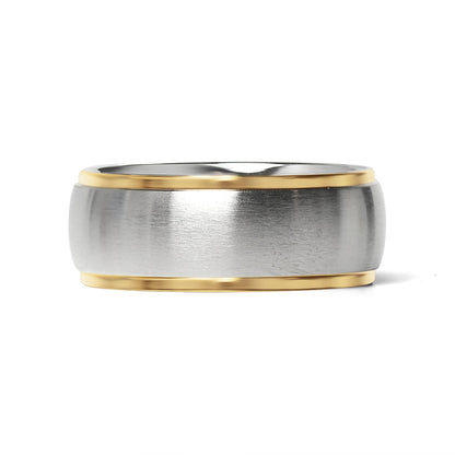 18K Gold PVD Stainless Steel Gold Edge Brushed Blank Ring / CFR0003