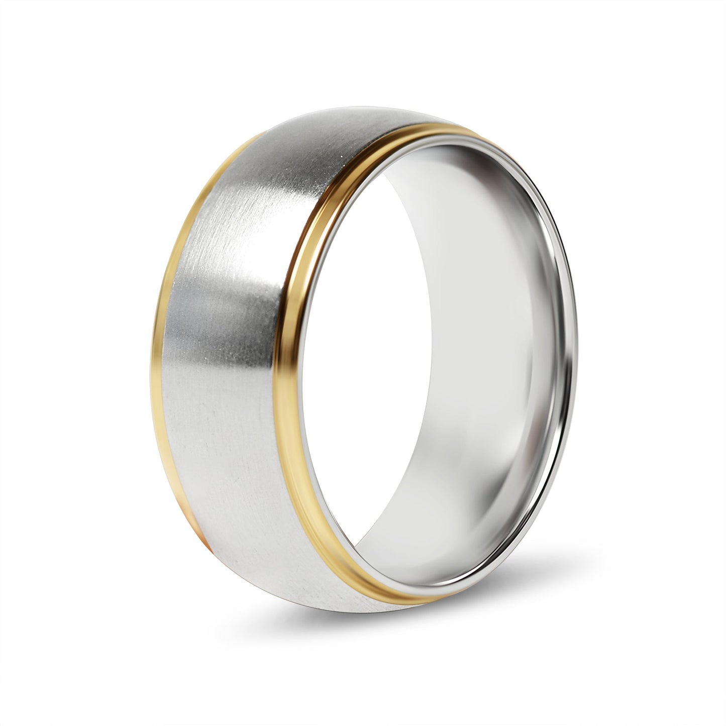 18K Gold PVD Stainless Steel Gold Edge Brushed Blank Ring / CFR0003