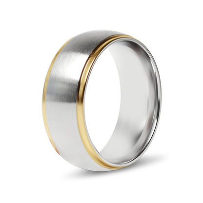 18K Gold PVD Stainless Steel Gold Edge Brushed Blank Ring / CFR0003