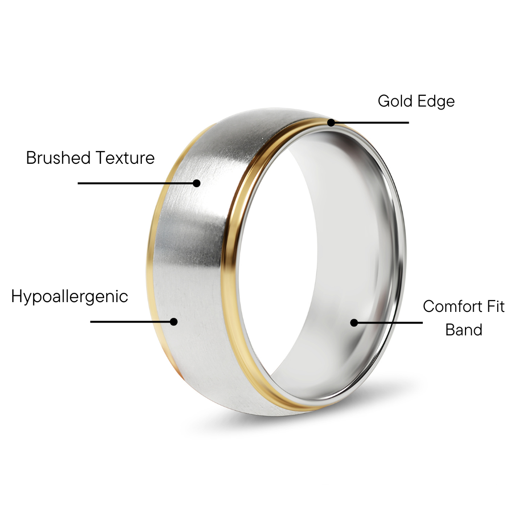 18K Gold PVD Stainless Steel Gold Edge Brushed Blank Ring / CFR0003