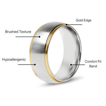18K Gold PVD Stainless Steel Gold Edge Brushed Blank Ring / CFR0003