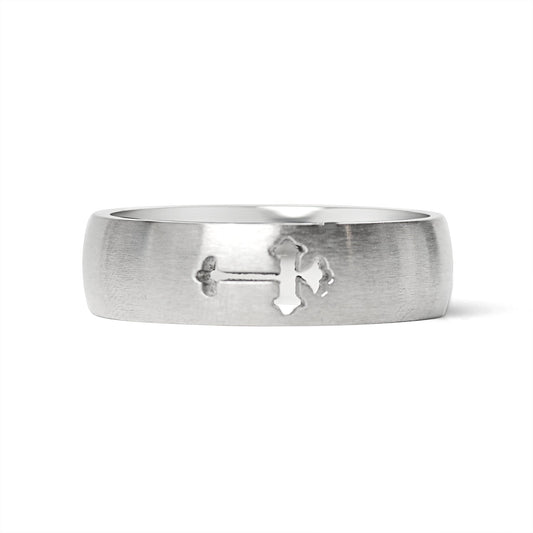Stainless Steel Cross Cutout Brushed Blank Ring / CFR7023