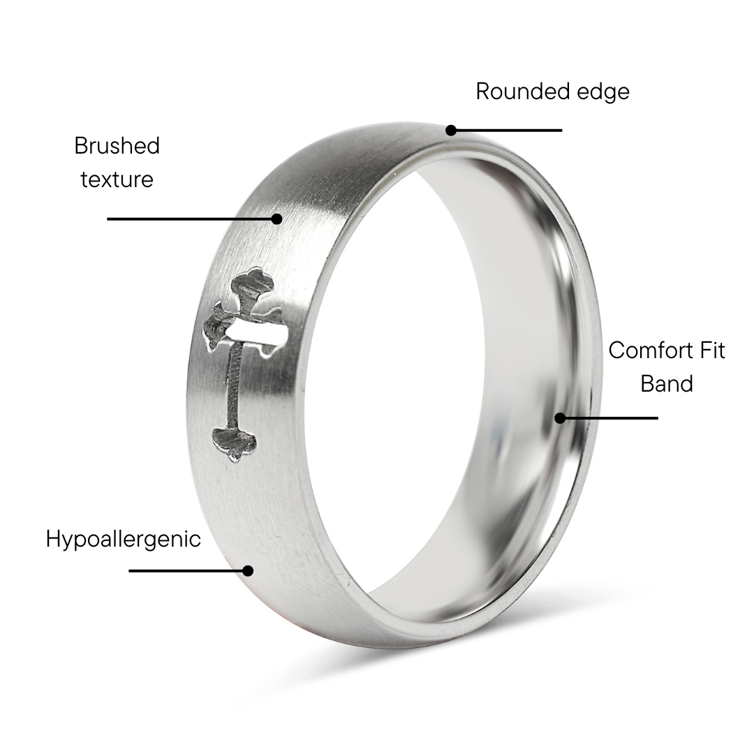 Stainless Steel Cross Cutout Brushed Blank Ring / CFR7023