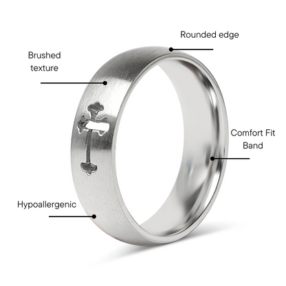 Stainless Steel Cross Cutout Brushed Blank Ring / CFR7023
