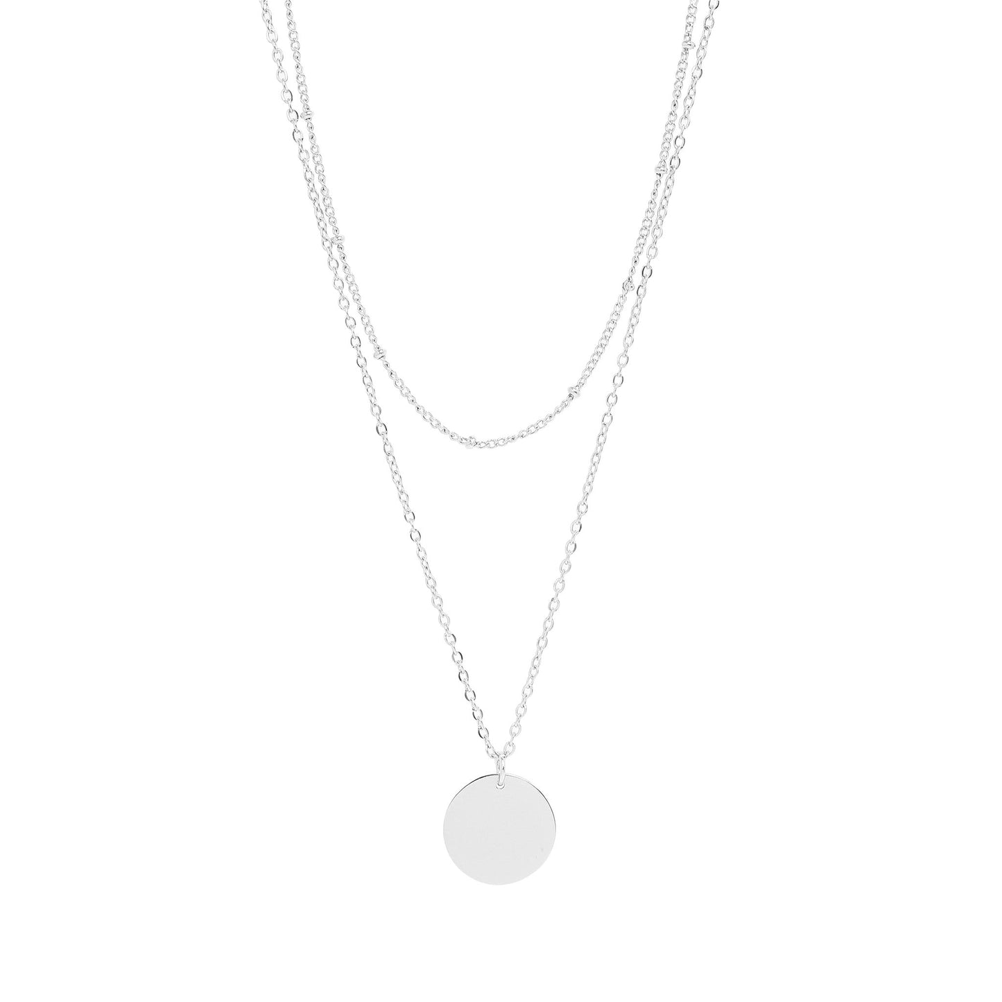 18K Gold PVD Stainless Steel Loop and Satellite Chain Blank Disk Layered Necklace / CHN0001