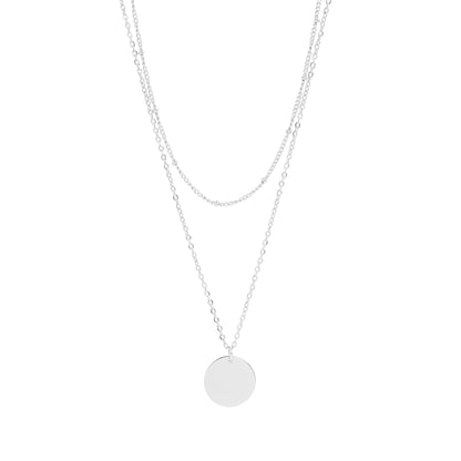 18K Gold PVD Stainless Steel Loop and Satellite Chain Blank Disk Layered Necklace / CHN0001