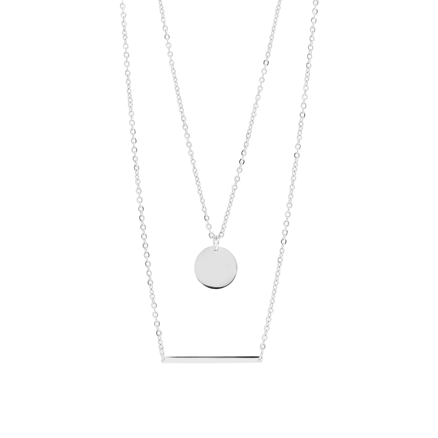 18K Gold PVD Stainless Steel Circle and Bar Layered Chain Blank Necklace / CHN0005