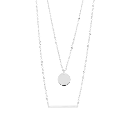 18K Gold PVD Stainless Steel Circle and Bar Layered Chain Blank Necklace / CHN0005