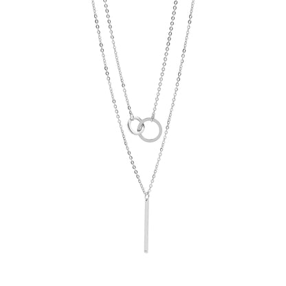 18K Gold PVD Stainless Steel Interlocked Circle and Bar Layered Charm Necklace / CHN0006