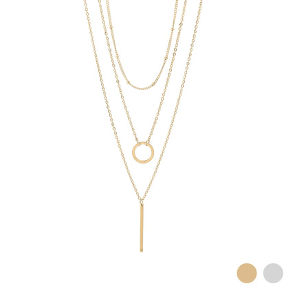 18K Gold PVD Stainless Steel 3 Row Layered Chain Necklace / CHN0009