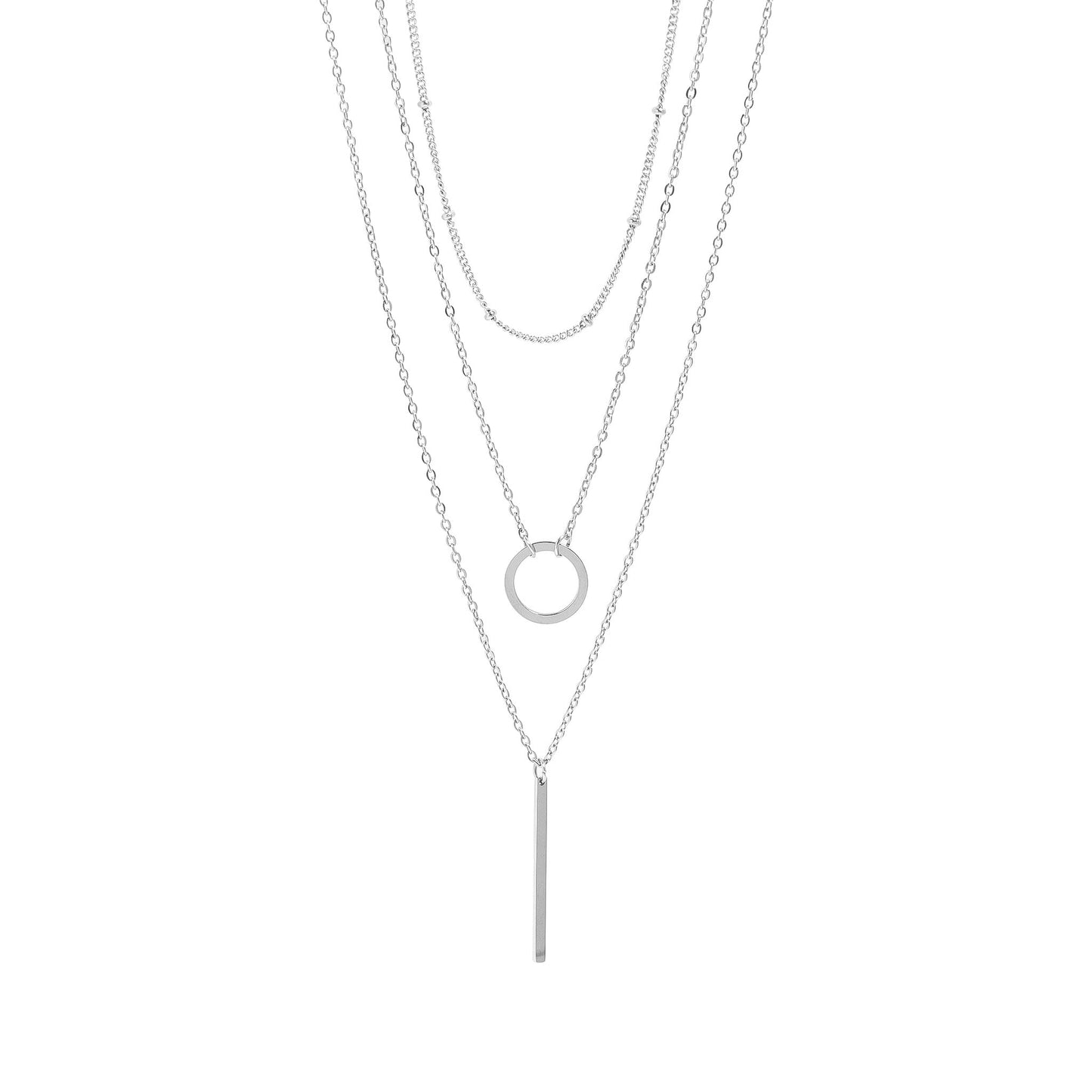 18K Gold PVD Stainless Steel 3 Row Layered Chain Necklace / CHN0009