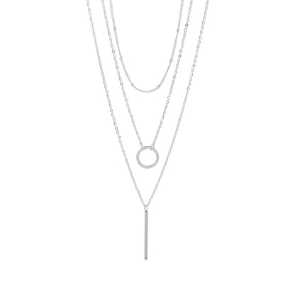 18K Gold PVD Stainless Steel 3 Row Layered Chain Necklace / CHN0009