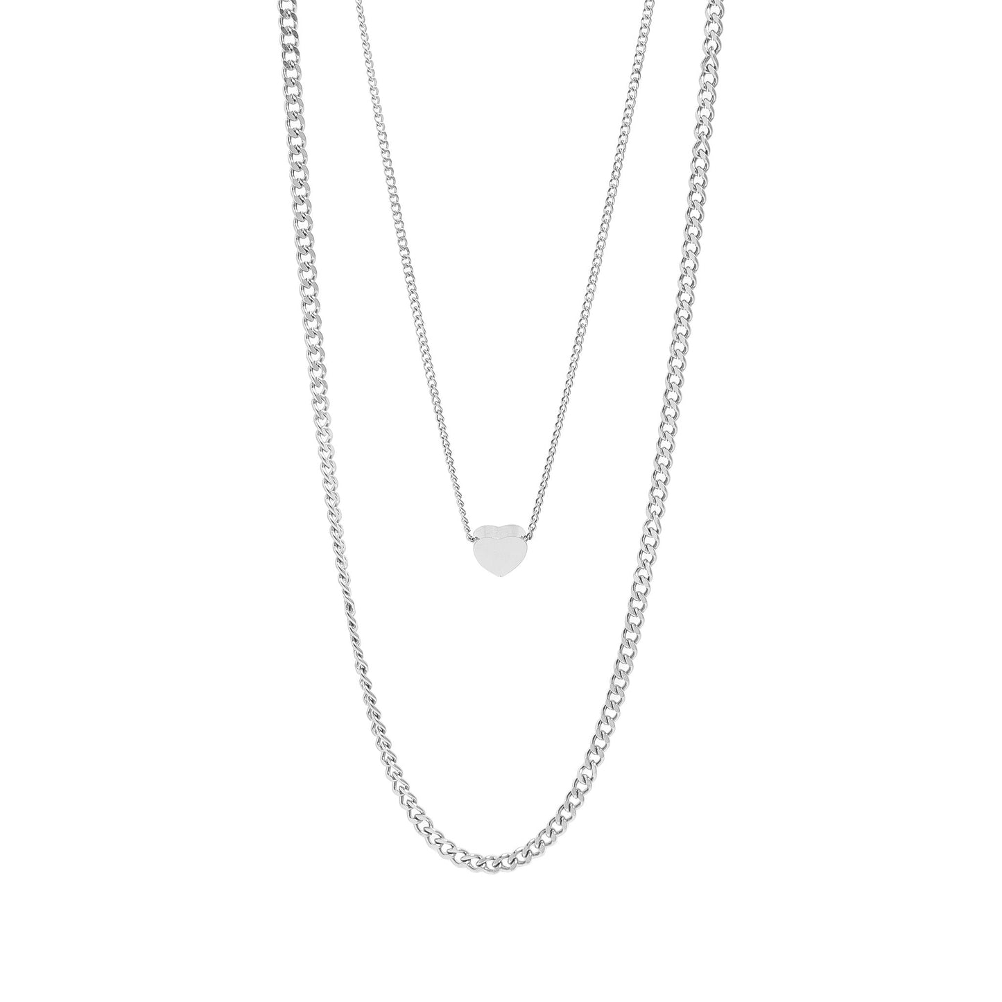 18K Gold PVD Stainless Steel Blank Heart Pendant Layered Necklace / CHN0011