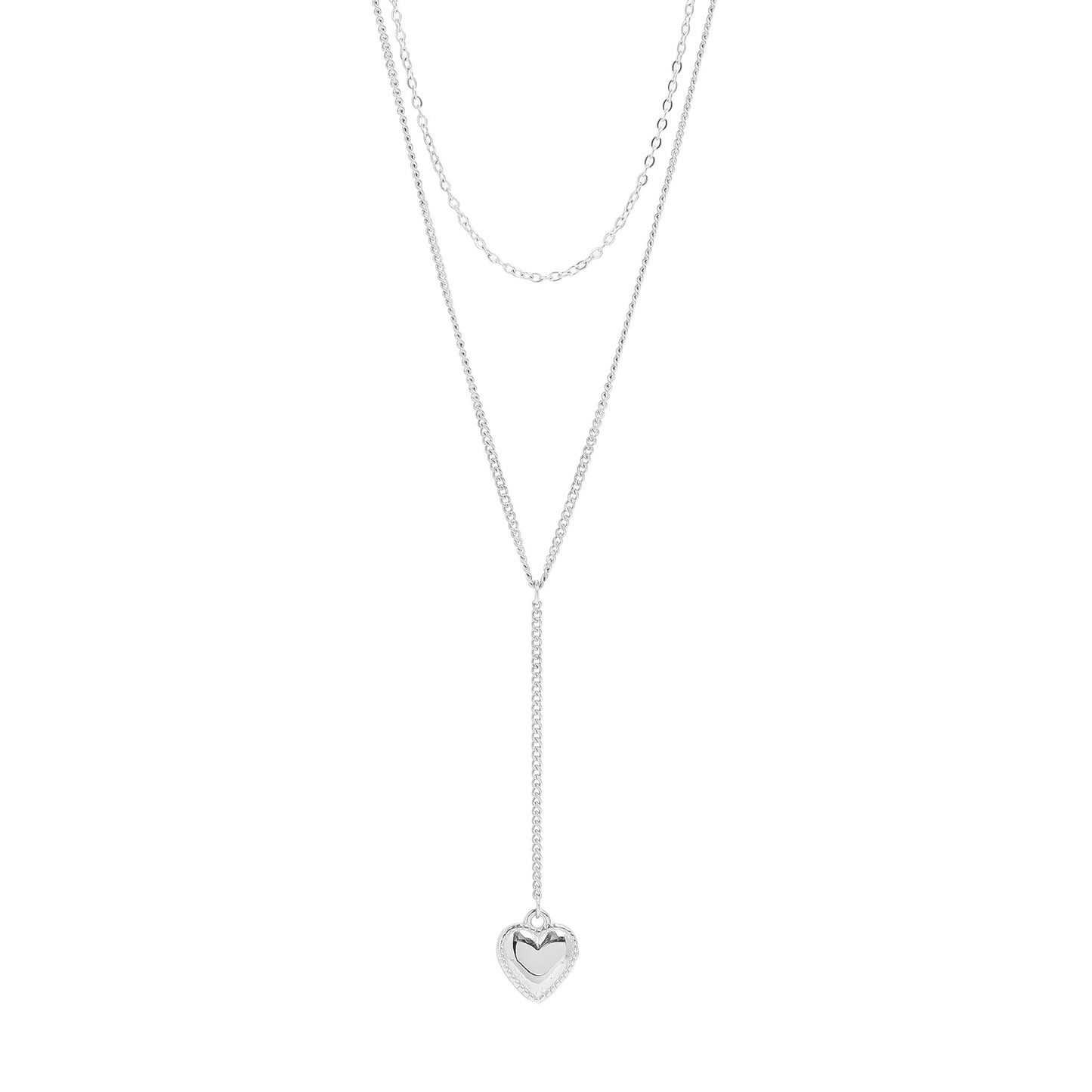 18K Gold PVD Stainless Steel Layered Lariat Heart Charm Necklace / CHN0014