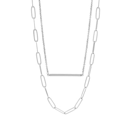 18K Gold PVD Stainless Steel Paperclip Layered Blank Bar Necklace / CHN0016