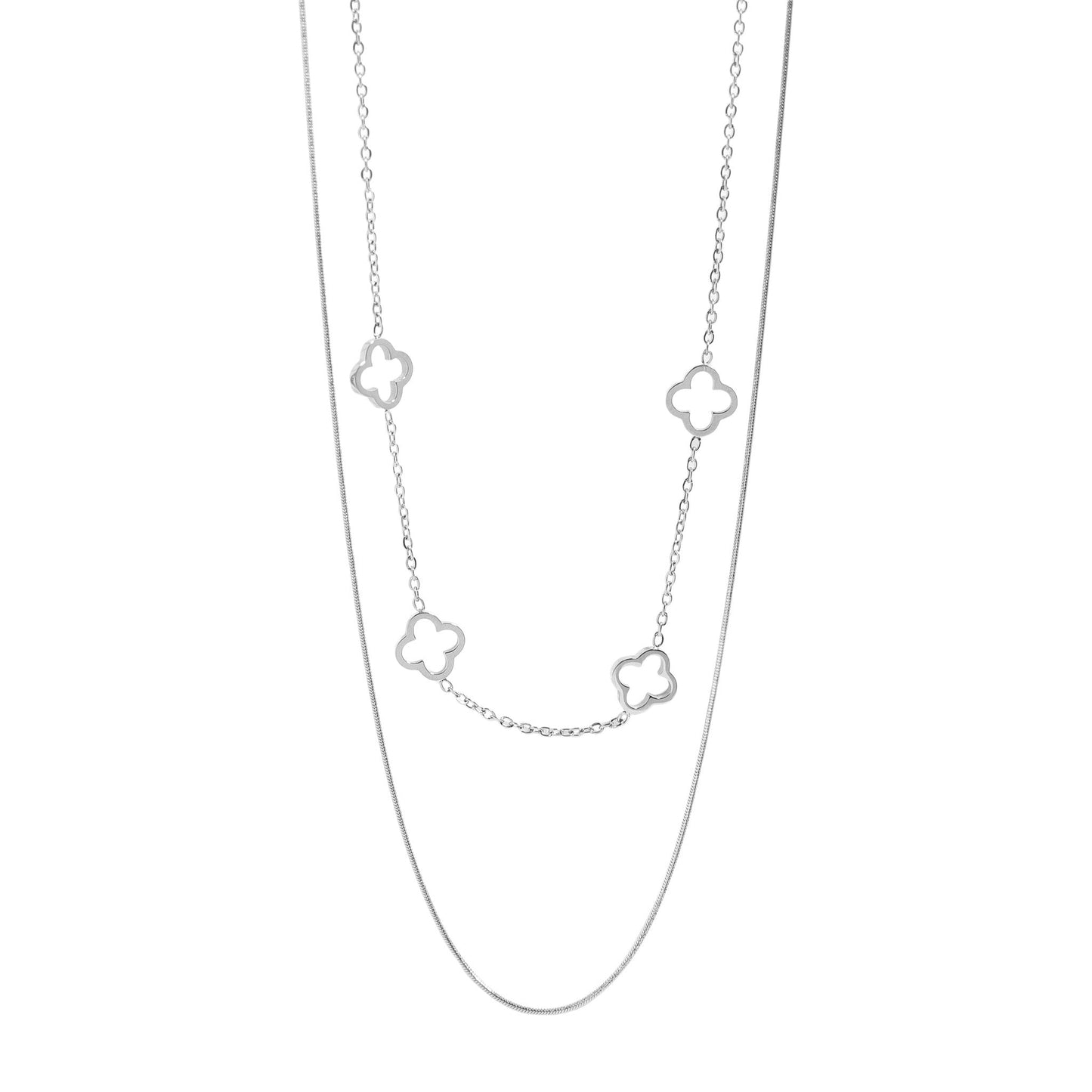 18K Gold PVD Stainless Steel Layered Clover Charm Necklace / CHN0020