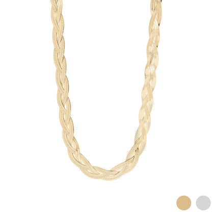 18K Gold PVD Stainless Steel Interwoven Herringbone Chain Necklace / CHN0021