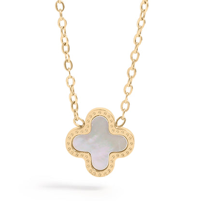 18K Gold PVD Stainless Steel Lucky Clover Charm Necklace / CHN0046