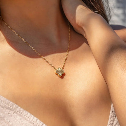 18K Gold PVD Stainless Steel Lucky Clover Charm Necklace / CHN0046