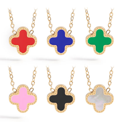 18K Gold PVD Stainless Steel Lucky Clover Charm Necklace / CHN0046