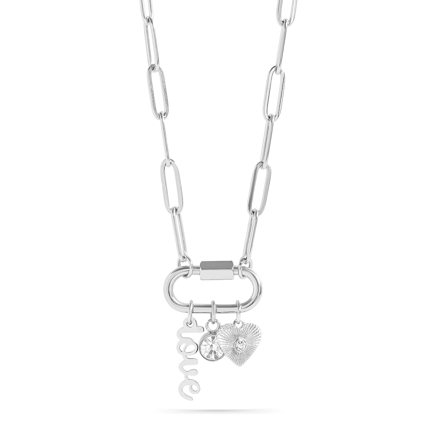 18K Gold PVD Stainless Steel Carabiner Love Charm Paperclip Necklace / CHN0047