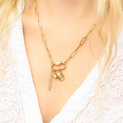 18K Gold PVD Stainless Steel Carabiner Dream Charm Paperclip Necklace / CHN0048