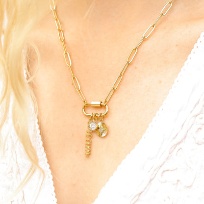 18K Gold PVD Stainless Steel Carabiner Dream Charm Paperclip Necklace / CHN0048