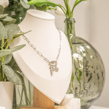 18K Gold PVD Stainless Steel Carabiner Faith Charm Paperclip Necklace / CHN0049