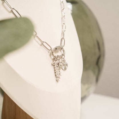 18K Gold PVD Stainless Steel Carabiner Faith Charm Paperclip Necklace / CHN0049