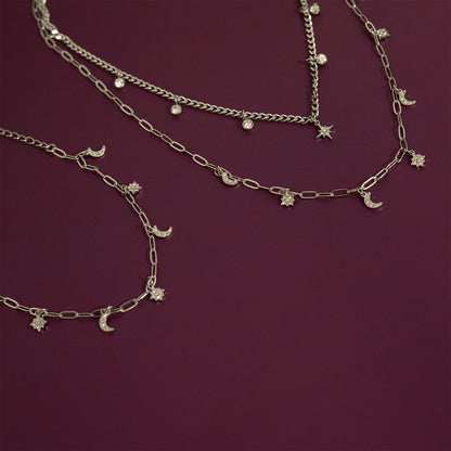18K Gold PVD Stainless Steel Moon & Star Charm Bracelet / BRJ1009