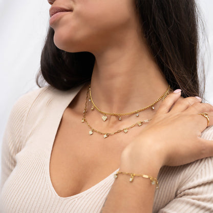 18K Gold PVD Stainless Steel Heart & Lock Charm Bracelet / BRJ1011