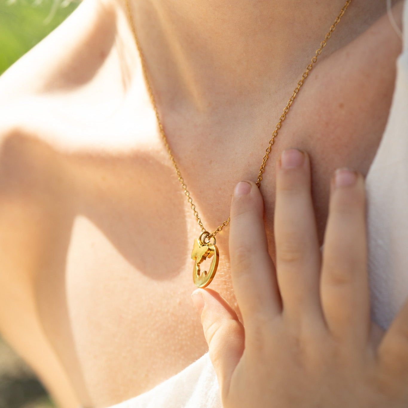 18K Gold PVD Stainless Steel Butterfly Cutout Necklace / CHN0074