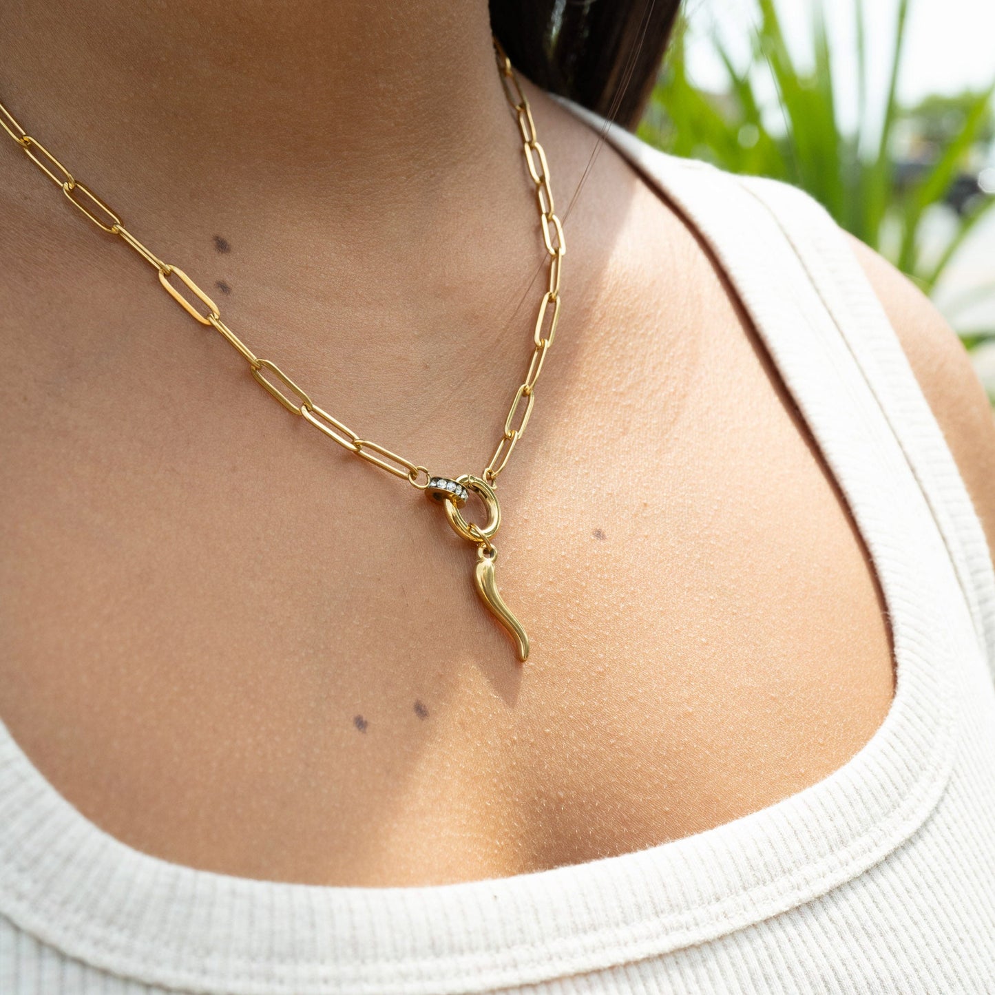 18K Gold PVD Stainless Steel Italian Horn Charm / PDL0104