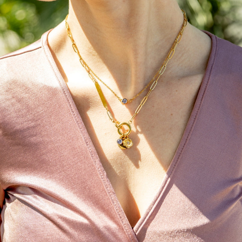 18K Gold PVD Engravable Paperclip Charm Holder Necklace / CHN0079